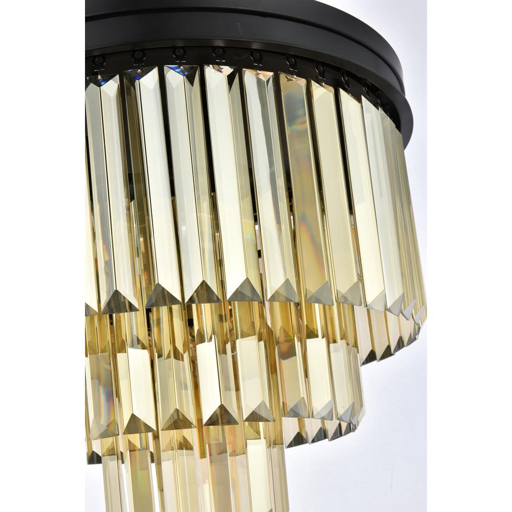 Sydney 9 light Matte Black Flush Mount Golden Teak (Smoky) Royal Cut Crystal. Picture 5