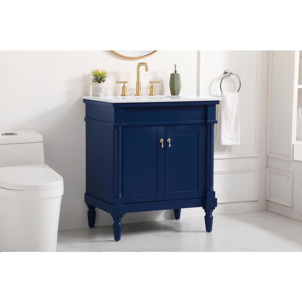 30 inch Single Bathroom vanity in Blue with ivory white engineered marble. Picture 2