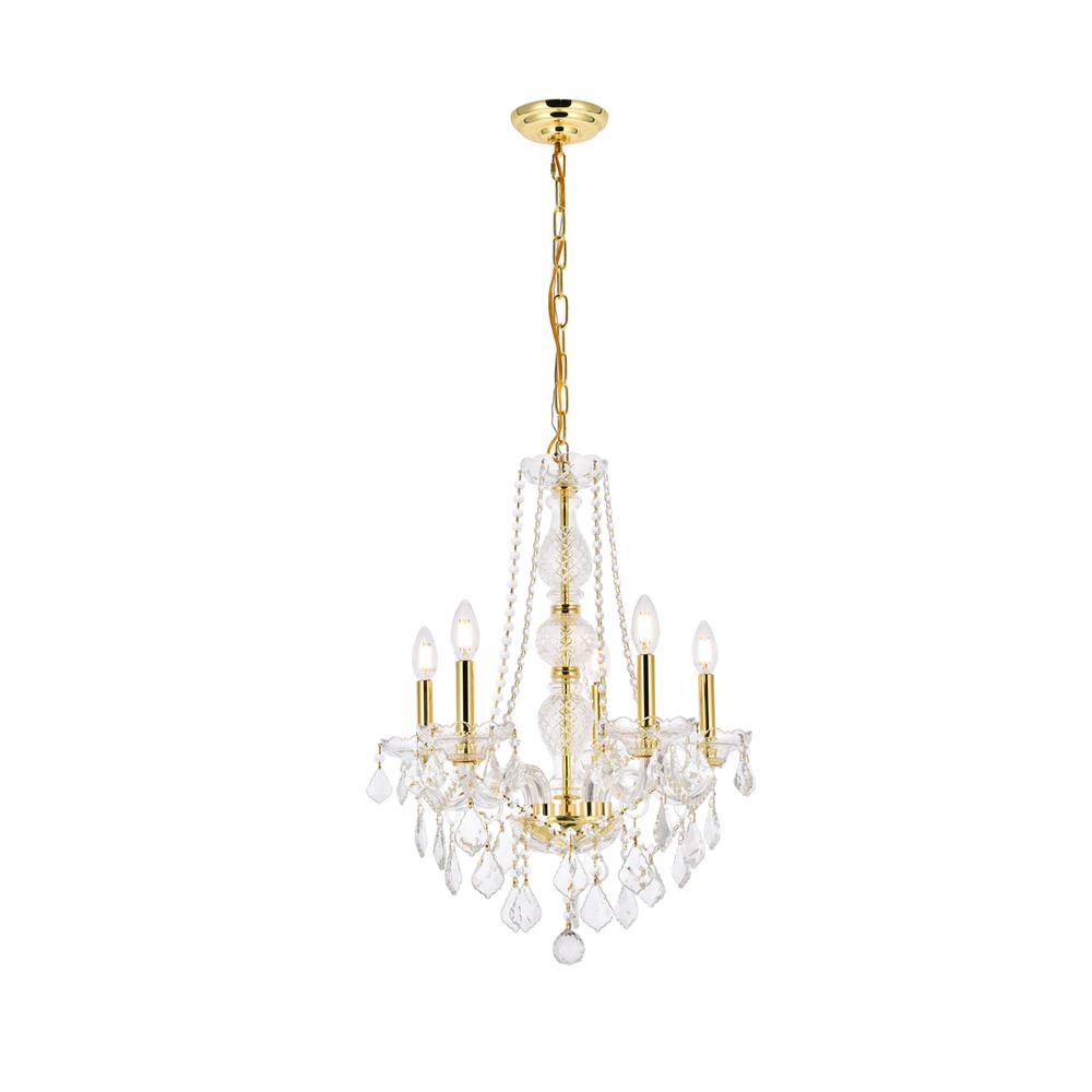 Verona 5 light Gold Chandelier Clear Royal Cut Crystal. Picture 1