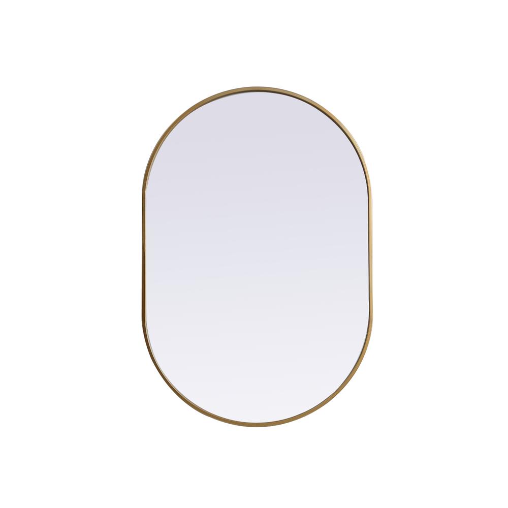 Metal Frame Oval Mirror 27x40 Inch in Brass. Picture 1