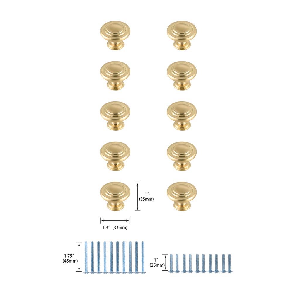 Minu 1.3" Diameter Brushed Gold Mushroom Knob Multipack (Set of 10). Picture 5