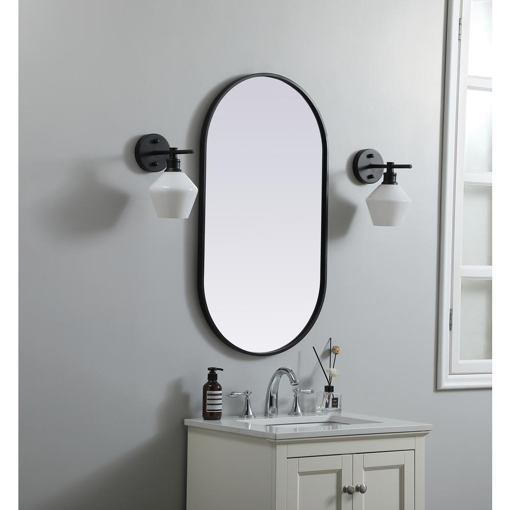 Metal Frame Oval Mirror 20x36 Inch in Black. Picture 2