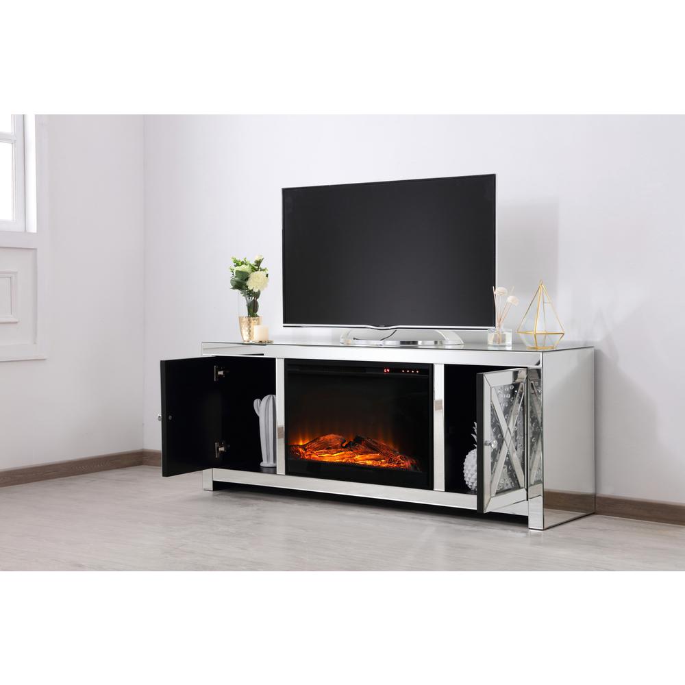 59 in. crystal mirrored TV stand with wood log insert fireplace. Picture 4