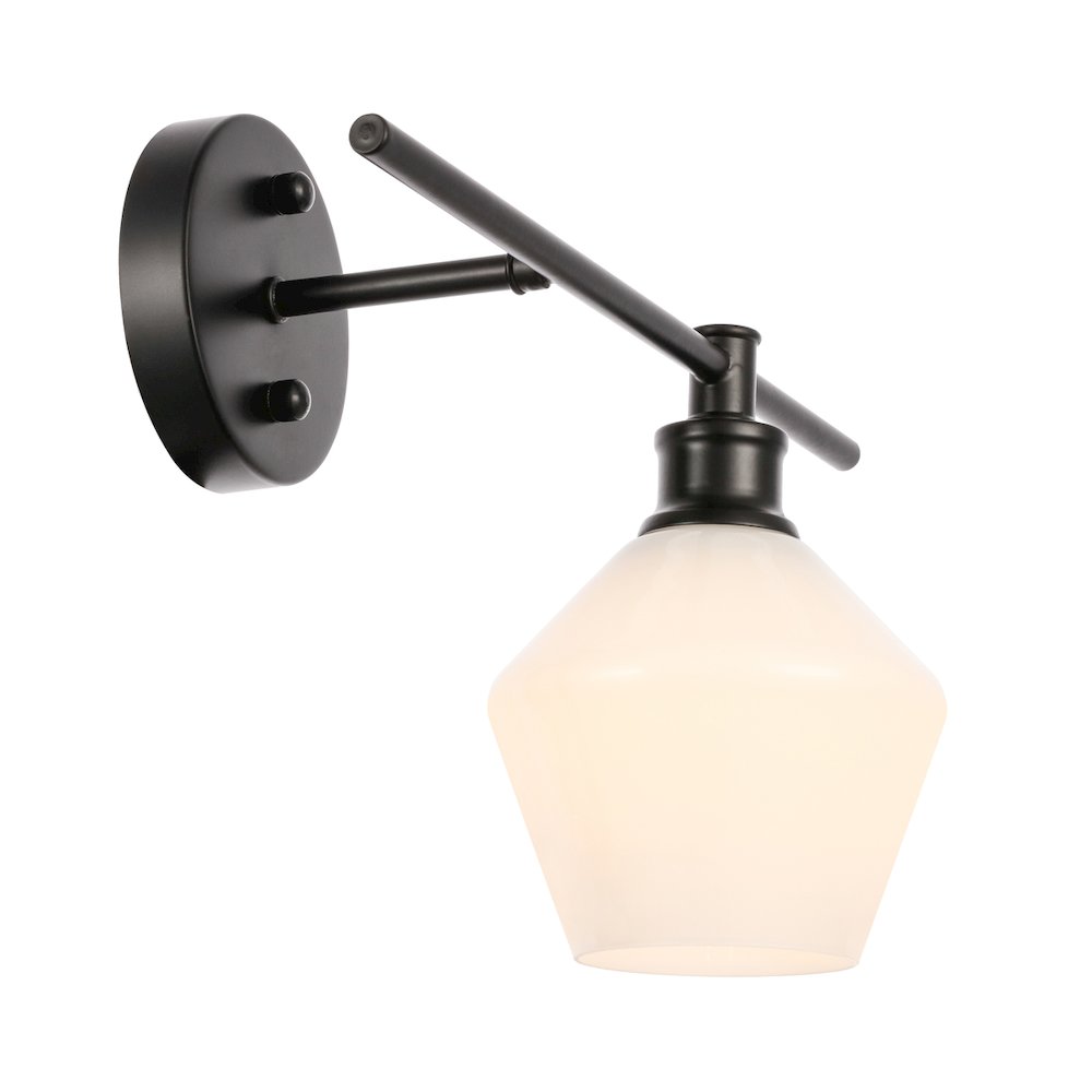 Gene 1 Light Black And Frosted White Glass Right Wall Sconce. Picture 7
