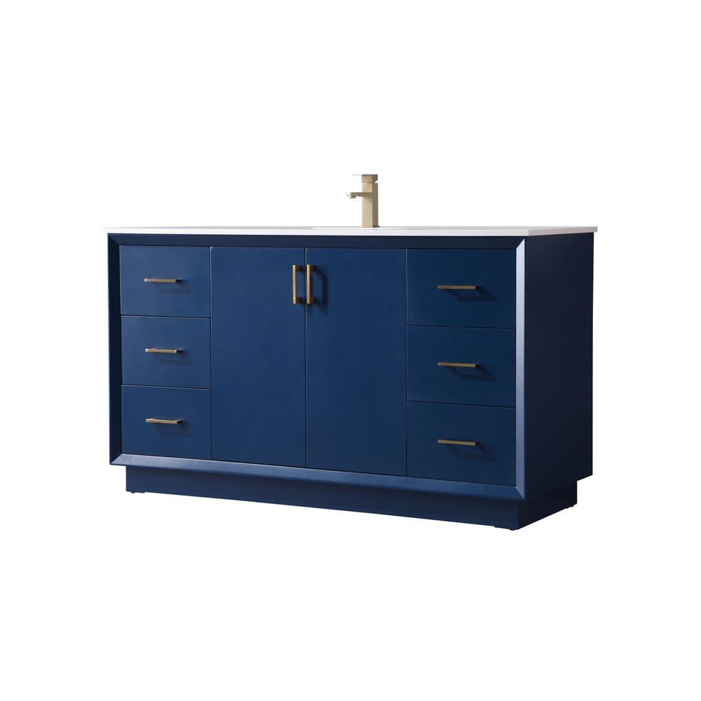 60 Inch SIngle Bathroom Vanity In Blue. Picture 7