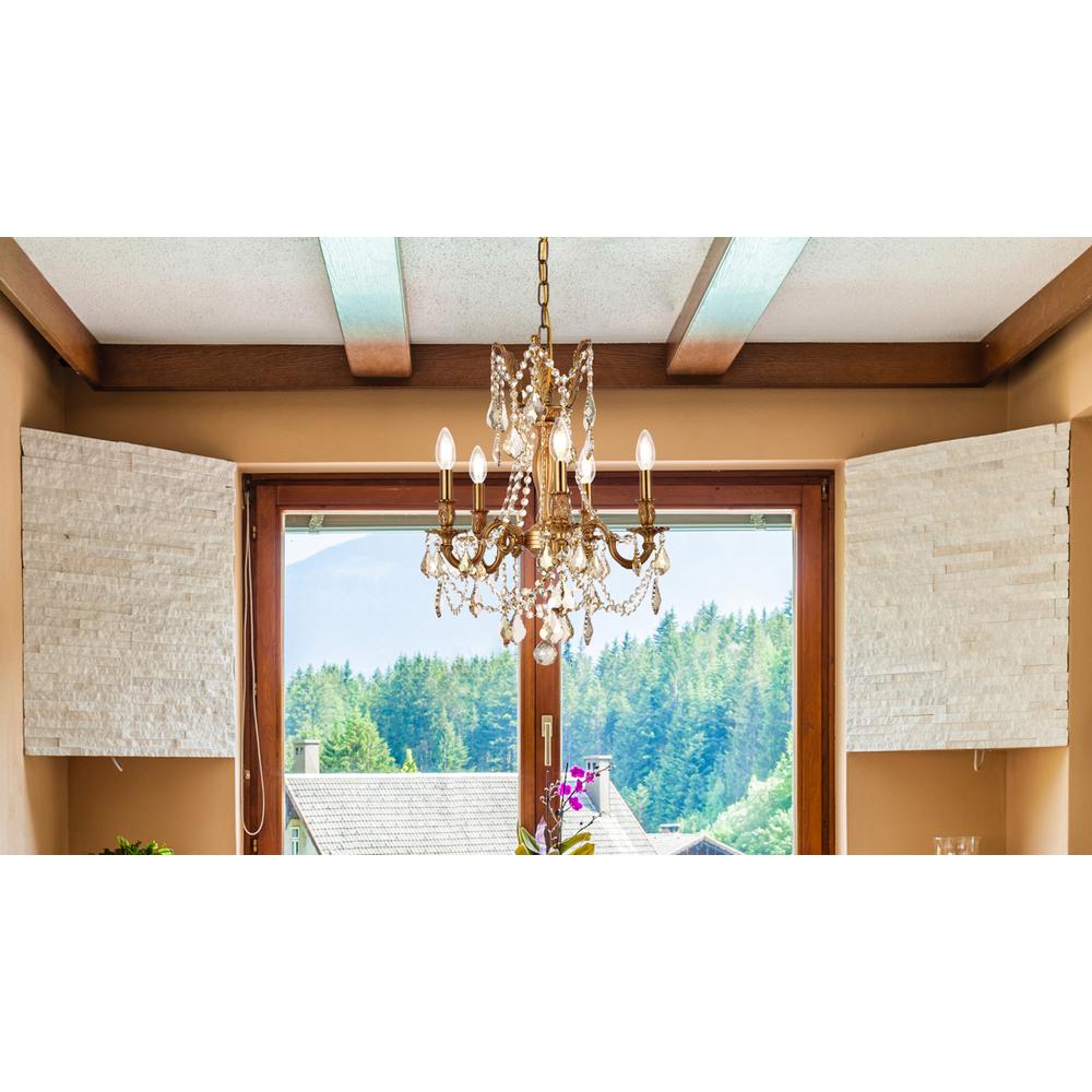 Rosalia 5 light French Gold Pendant Golden Teak (Smoky) Royal Cut Crystal. Picture 8