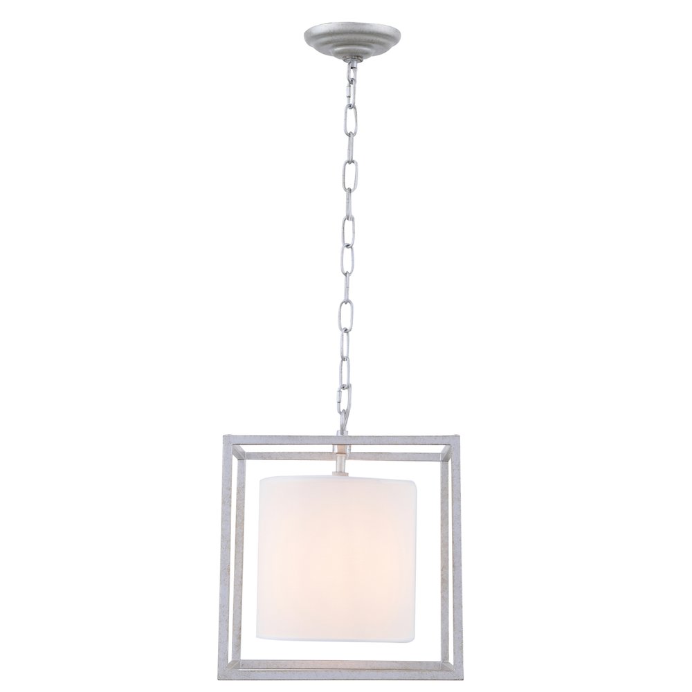 Mirin 1 Light Vintage Silver And White Shade Pendant. Picture 1