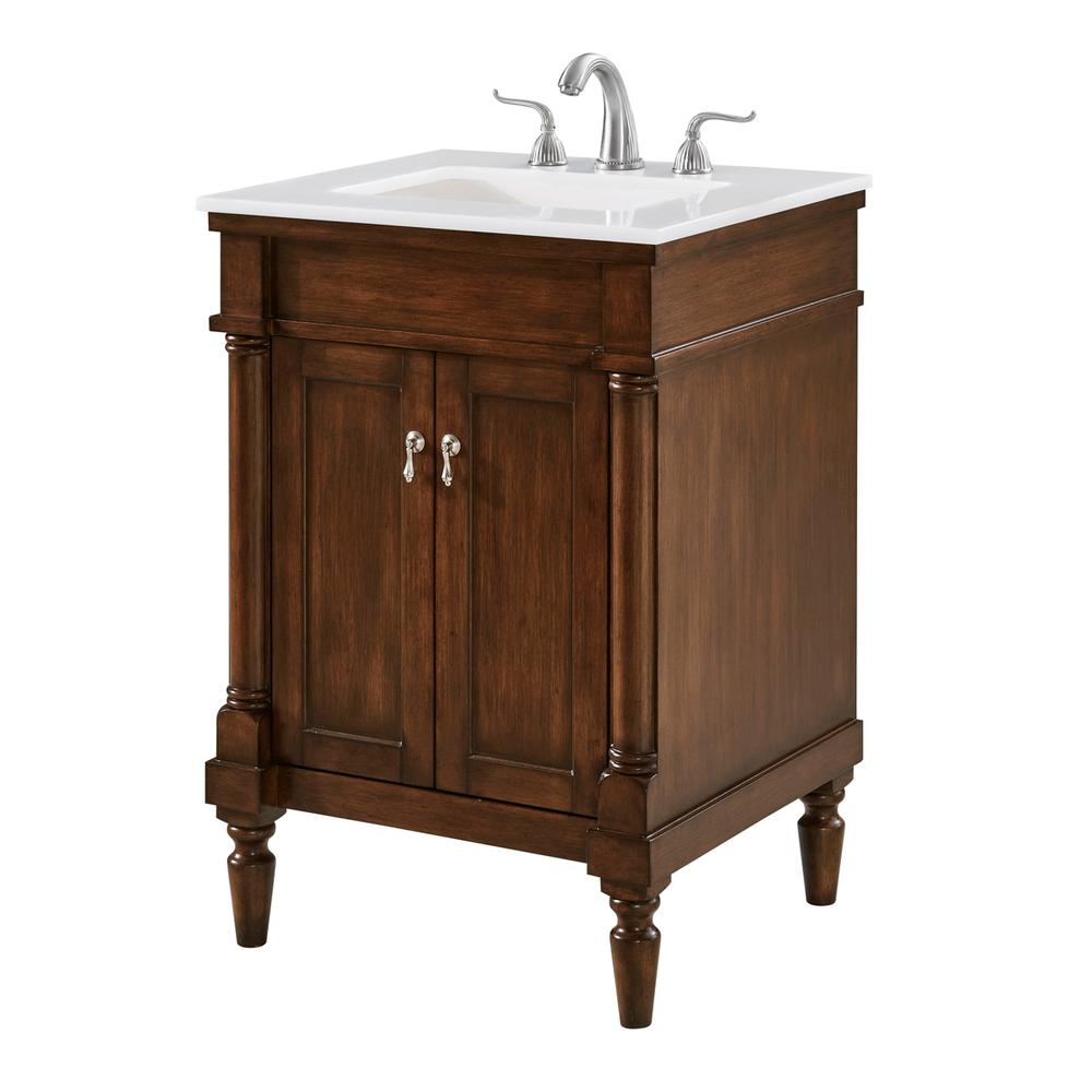 24 inch Single Bathroom vanity in Walnut with ivory white engineered marble. Picture 2