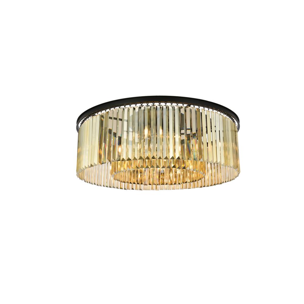 Sydney 10 light Matte Black Flush Mount Golden Teak (Smoky) Royal Cut Crystal. Picture 2