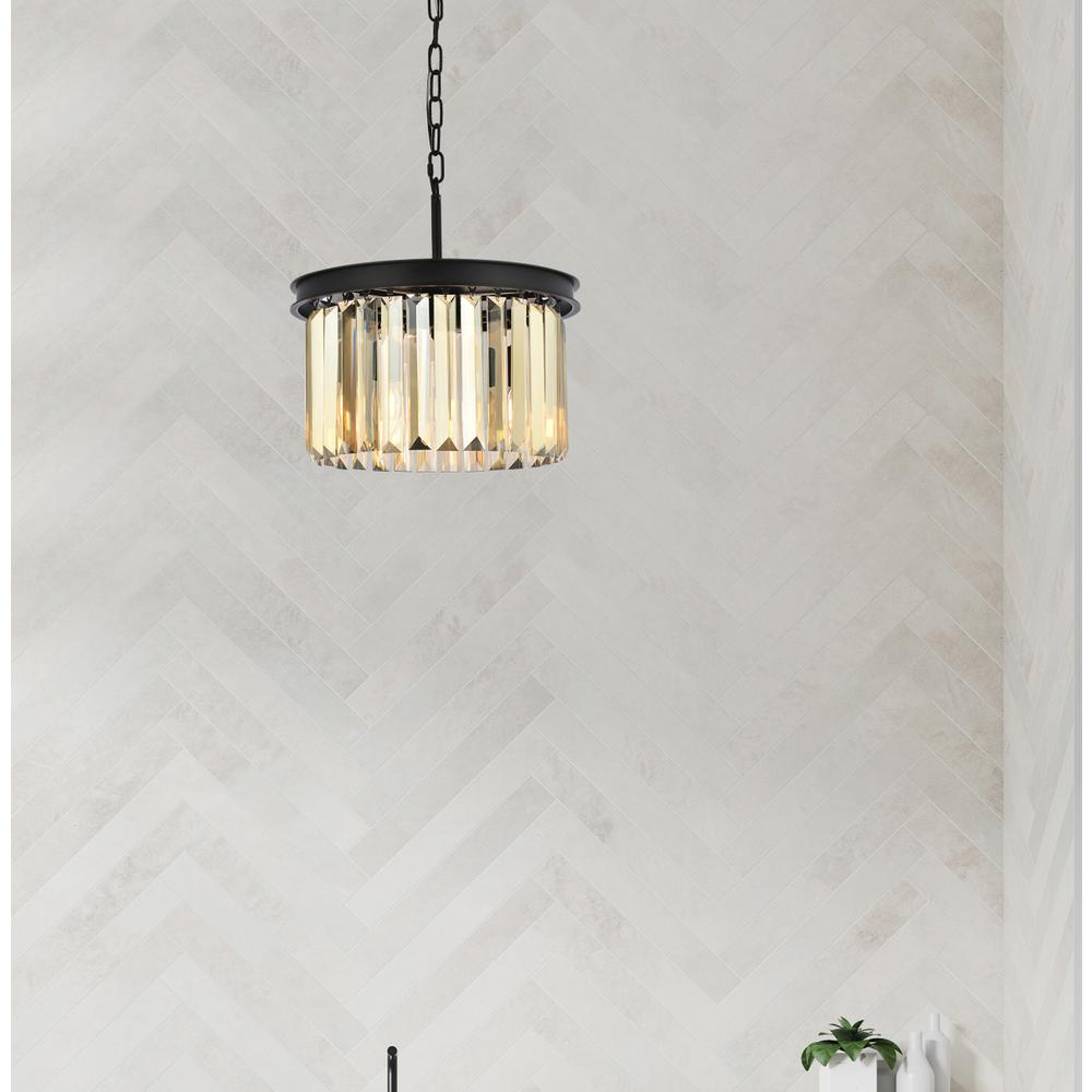Sydney 3 light Matte Black Pendant Golden Teak (Smoky) Royal Cut Crystal. Picture 8