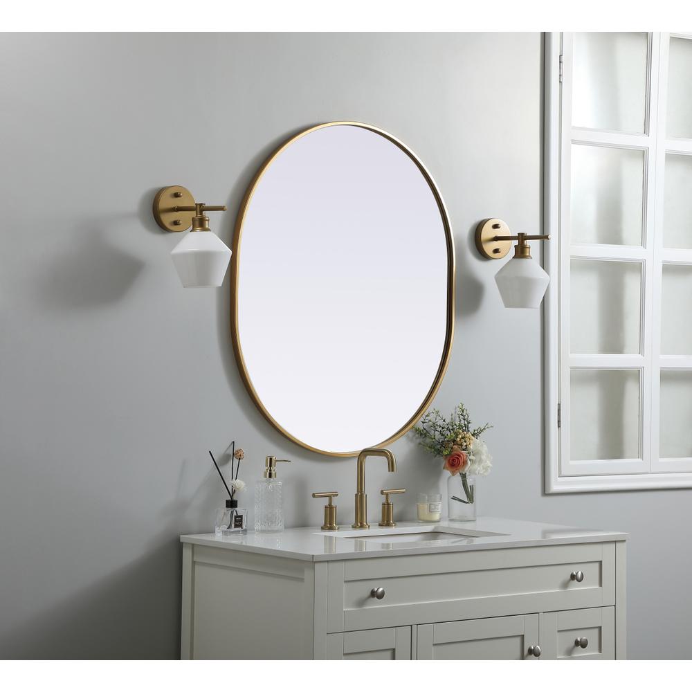 Metal Frame Oval Mirror 30x36 Inch in Brass. Picture 2