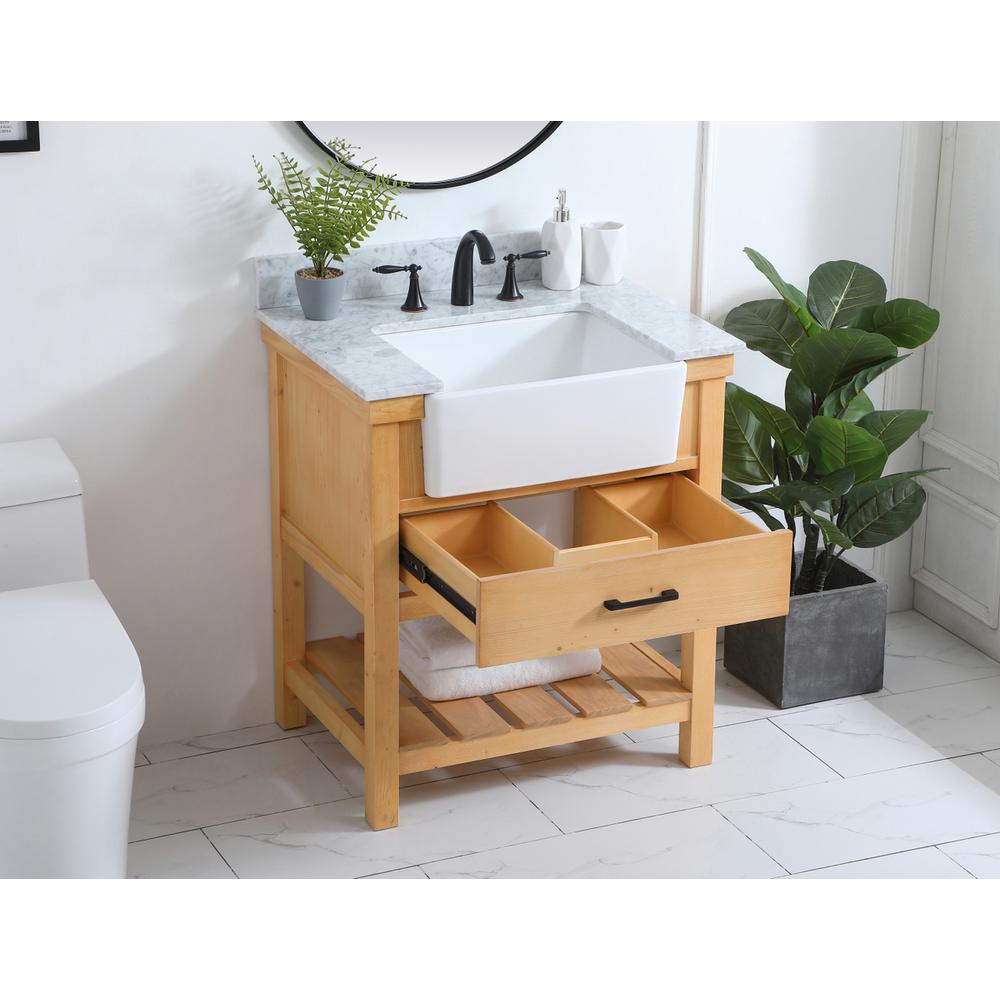 30 inch Single bathroom vanity in natural wood with backsplash. Picture 3