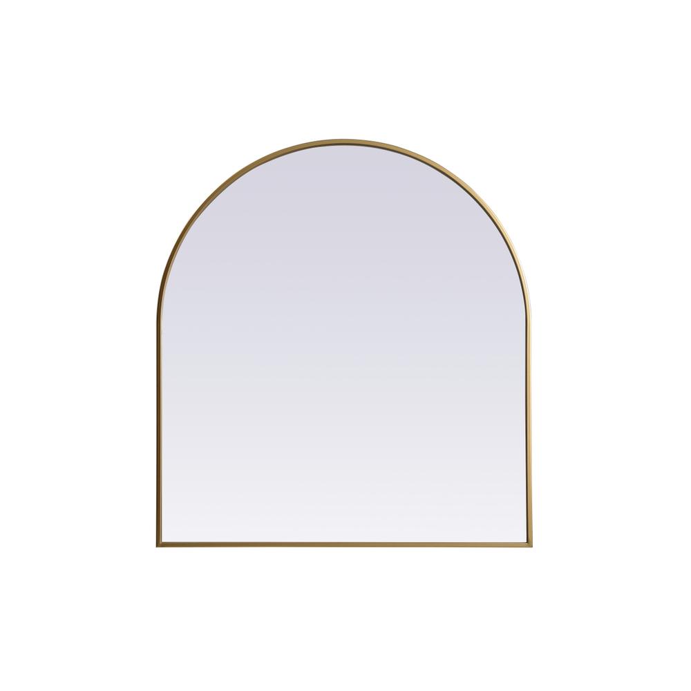 Metal Frame Arch Mirror 33x36 Inch in Brass. Picture 1