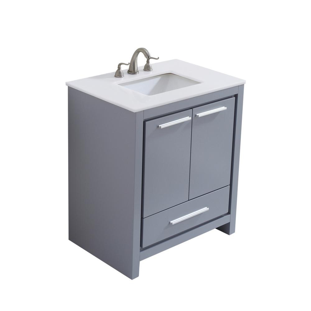 30 inch Single Bathroom vanity in Grey with ivory white engineered marble. Picture 2