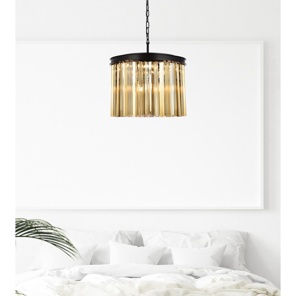 Sydney 6 light Matte Black Pendant Golden Teak (Smoky) Royal Cut Crystal. Picture 8