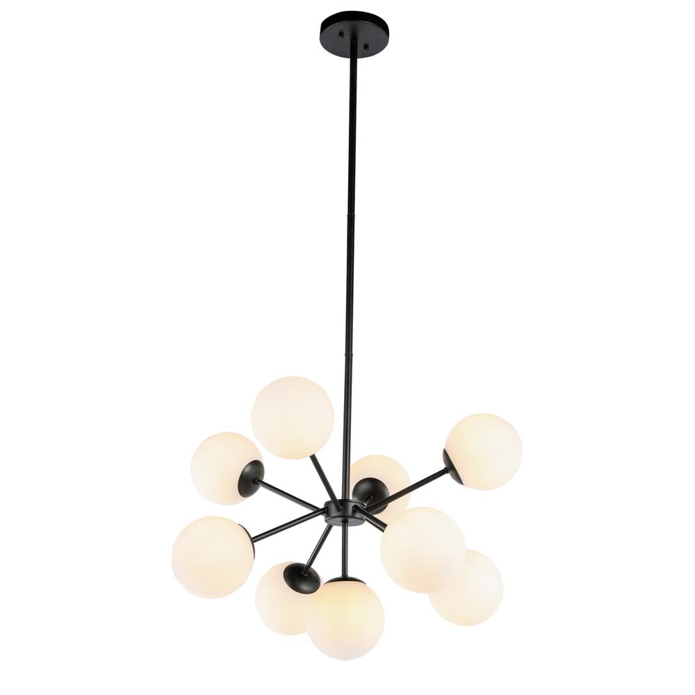 Jupiter 9 light Black and Frosted White glass pendant. Picture 3