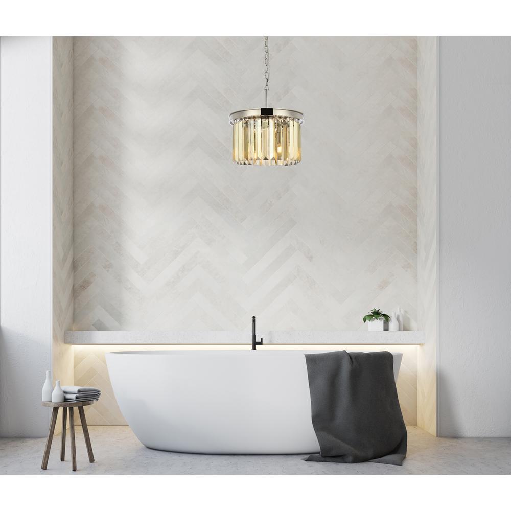 Sydney 3 light polished nickel Pendant Golden Teak (Smoky) Royal Cut Crystal. Picture 7