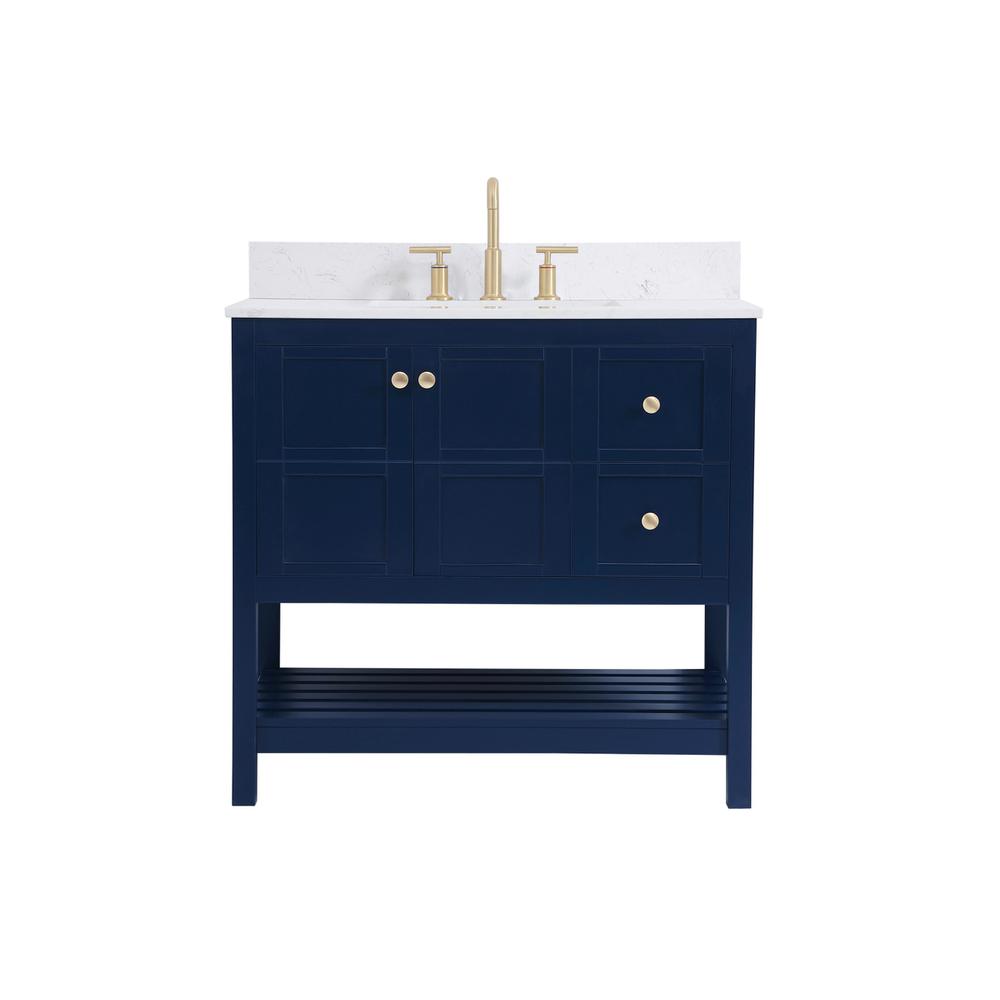 36 inch Single Bathroom Vanity in Blue with Backsplash. Picture 1