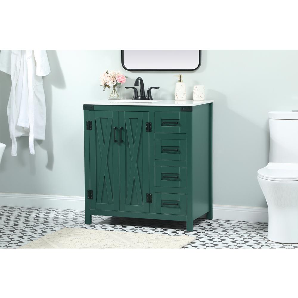 32 inch Single bathroom vanity in green. Picture 2