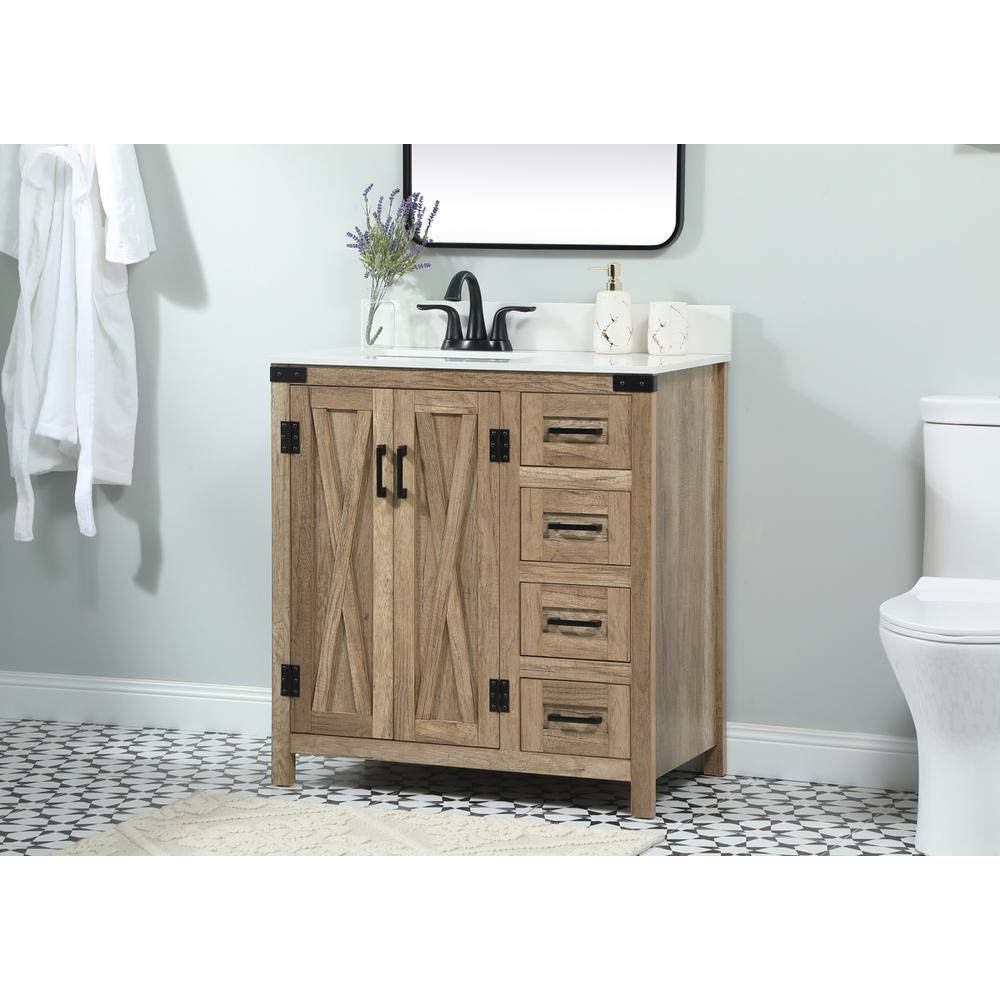 32 inch Single bathroom vanity in natural oak with backsplash. Picture 2
