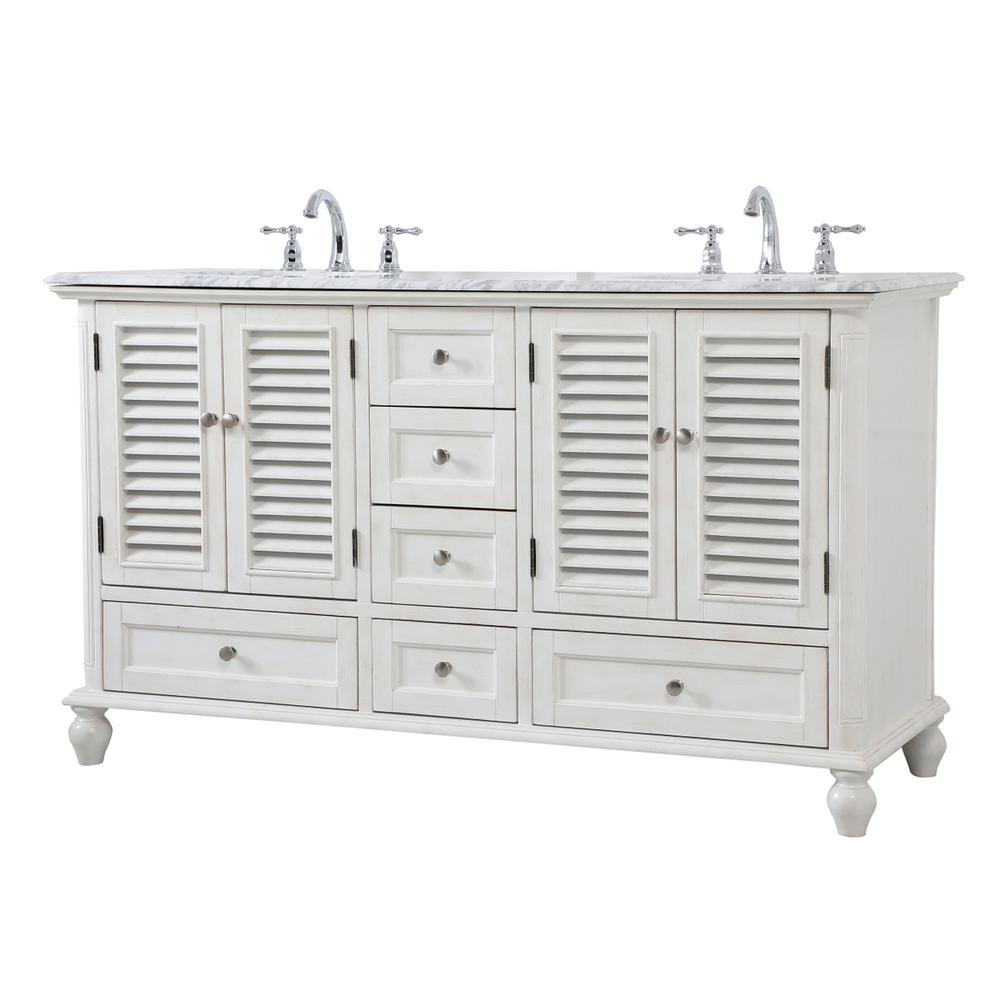 60 inch Double Bathroom Vanity in Antique White. Picture 6