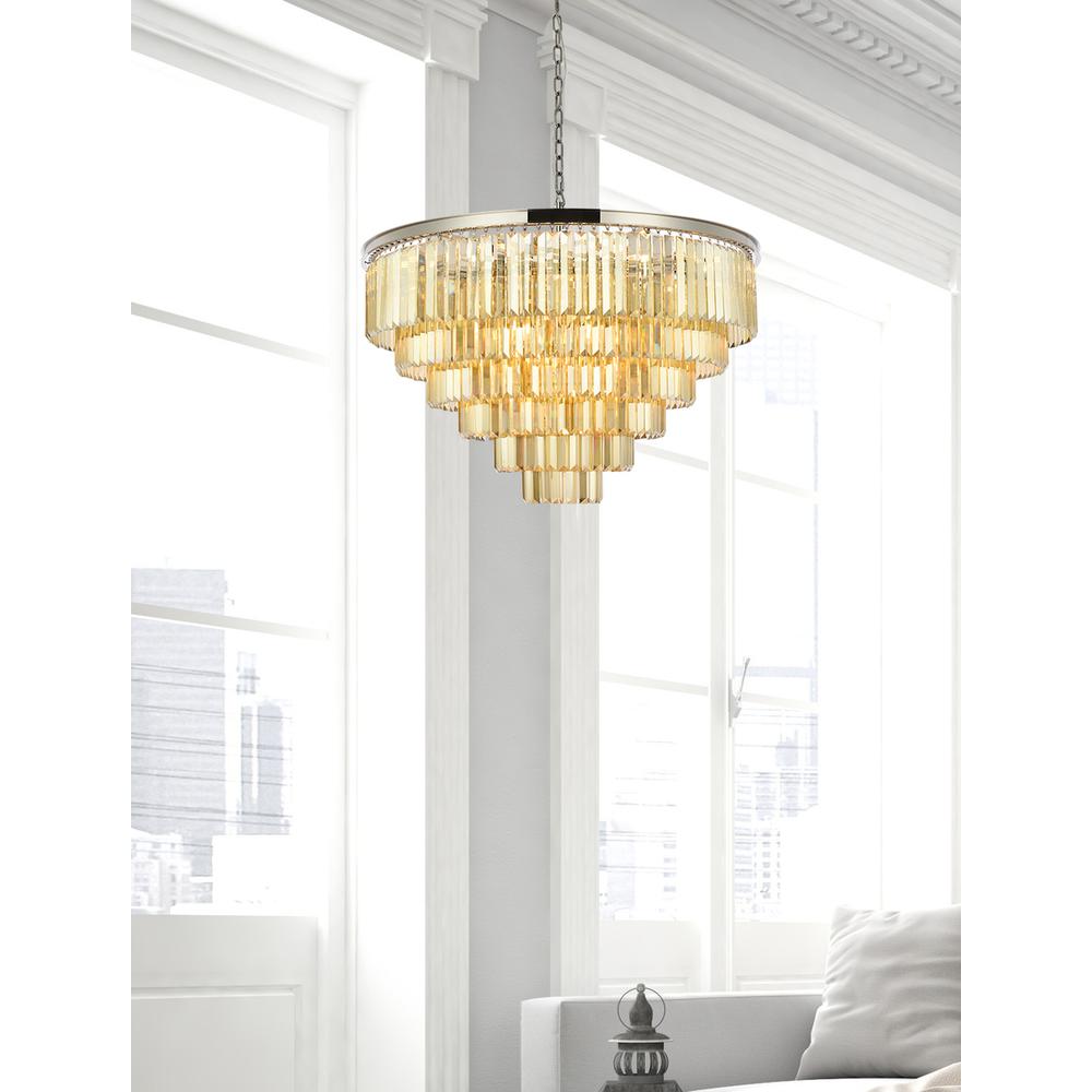 Sydney 33 light polished nickel Chandelier Golden Teak (Smoky) Royal Cut Crystal. Picture 8