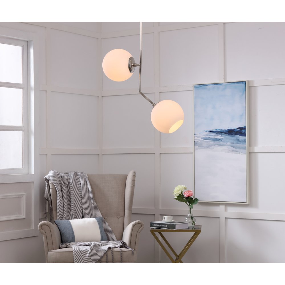 Ryland 2 Light Chrome And Frosted White Glass Pendant. Picture 2