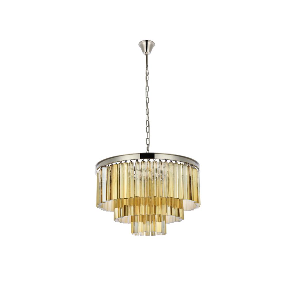 Sydney 9 light polished nickel Chandelier Golden Teak (Smoky) Royal Cut Crystal. Picture 6