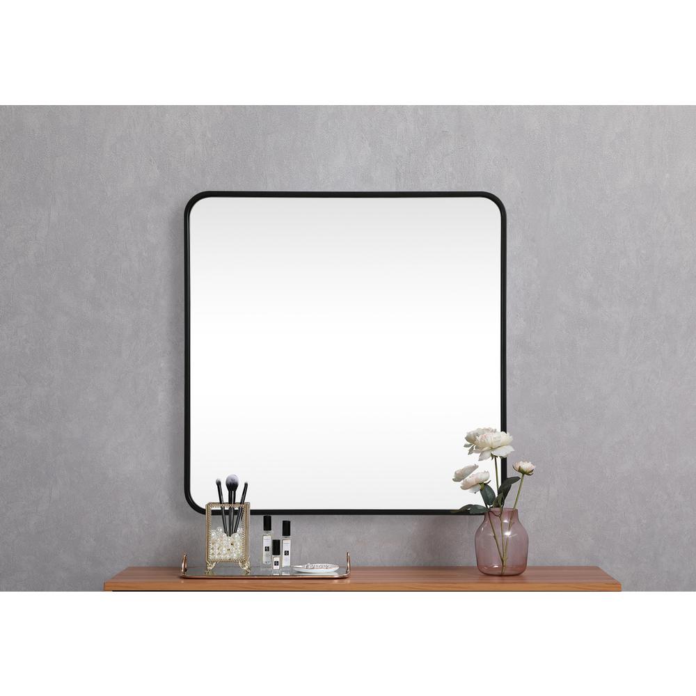 Soft corner metal square mirror 30x30 inch in Black. Picture 3