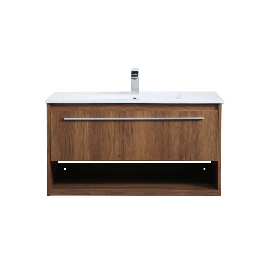 36 inch  Single Bathroom Floating Vanity in Walnut Brown. Picture 1