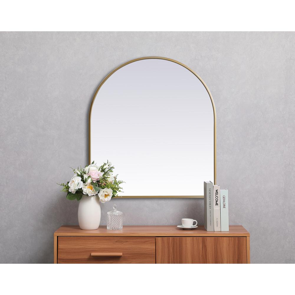 Metal Frame Arch Mirror 27x30 Inch in Brass. Picture 3