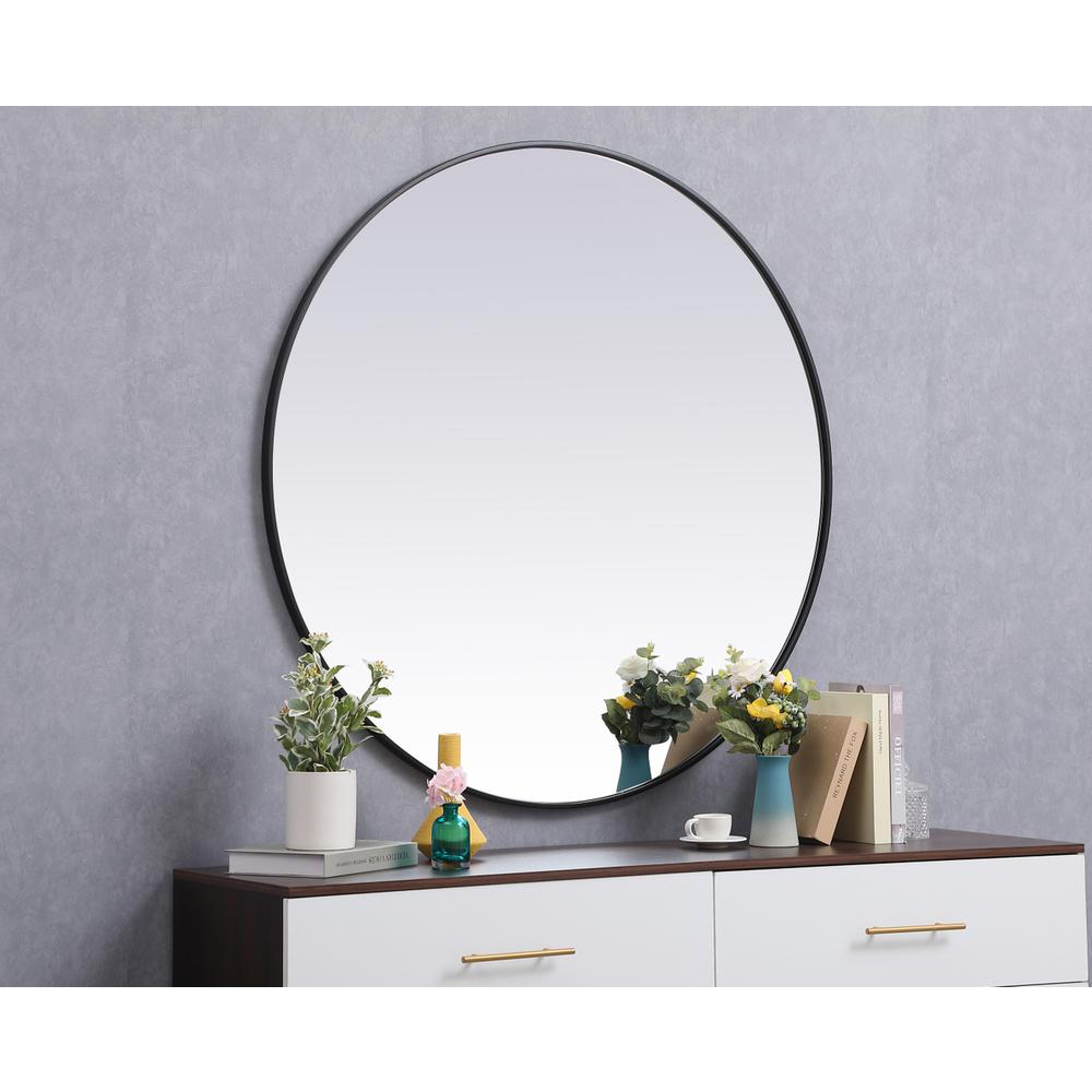 Metal frame round mirror 45 inch in Black. Picture 2
