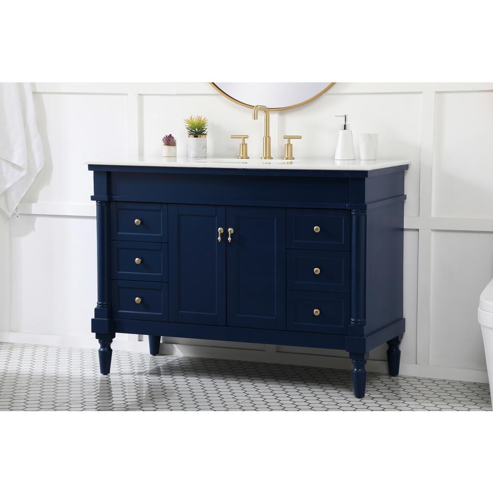 48 inch Single bathroom vanity in blue. Picture 2
