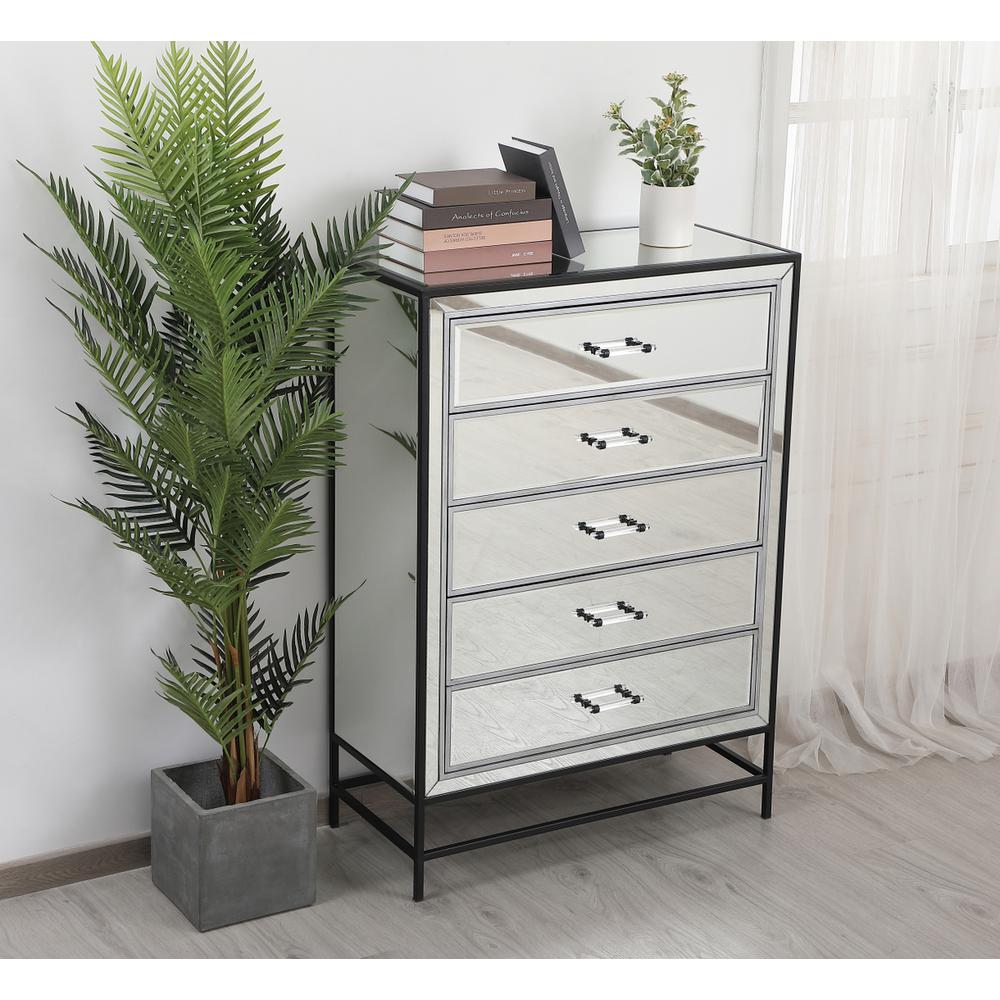 34 inch mirrored 5 drawers chest in black. Picture 3