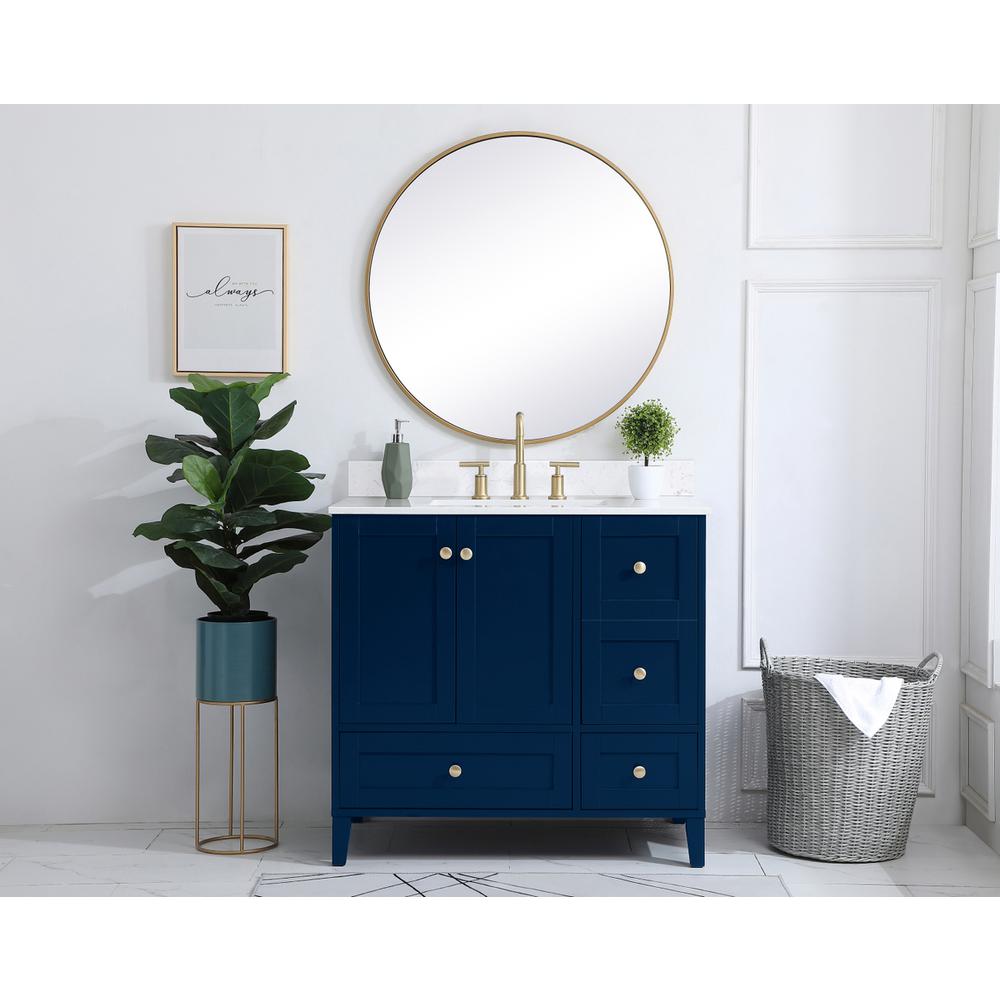 36 inch Single Bathroom Vanity in Blue with Backsplash. Picture 4