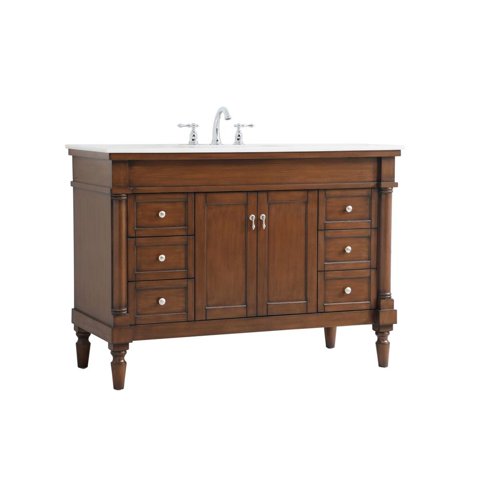 48 inch Single Bathroom vanity in Walnut with ivory white engineered marble. Picture 7