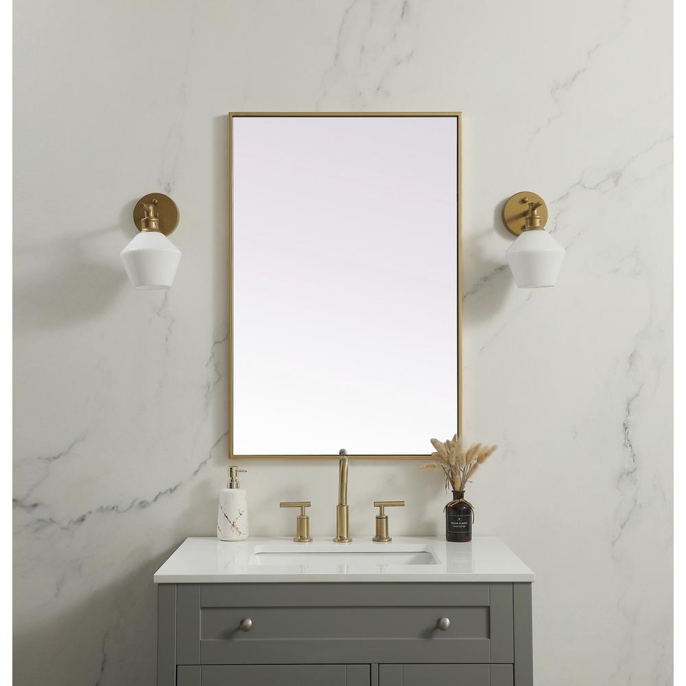 Metal Frame Rectangle Mirror 24x36 Inch in Brass. Picture 11