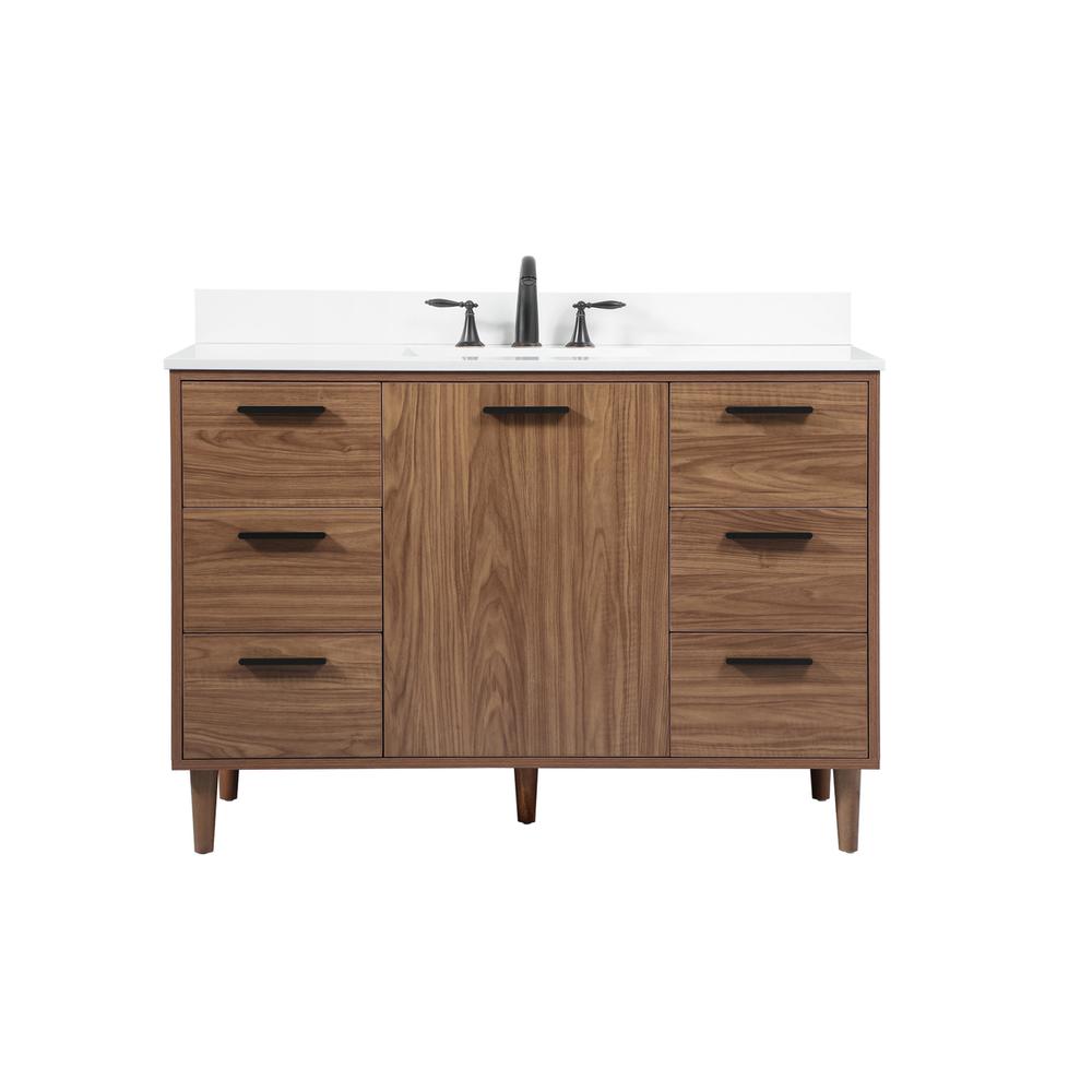 48 inch Single bathroom vanity in walnut brown with backsplash. Picture 1