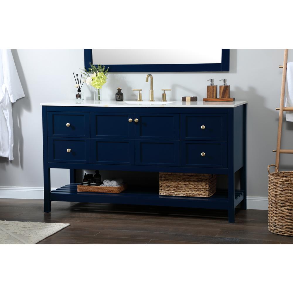 60 inch Single bathroom vanity in blue. Picture 2