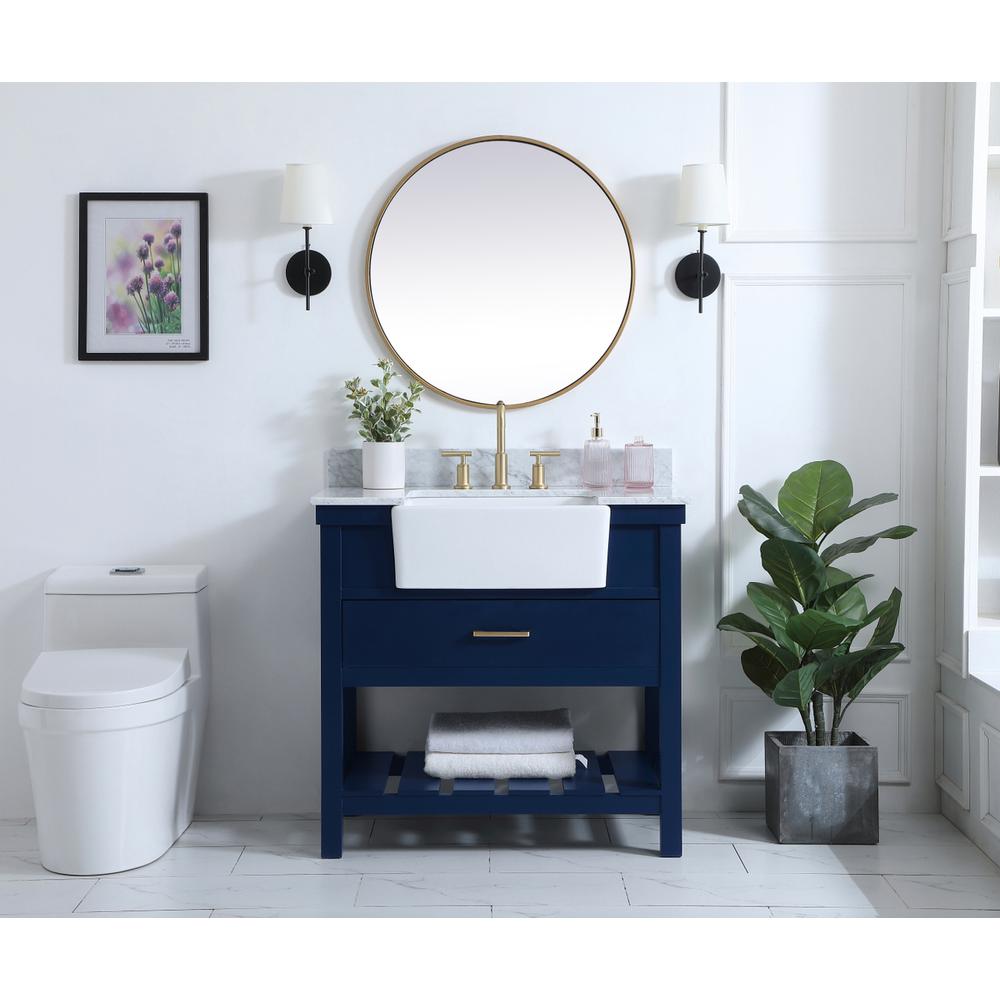 36 inch Single bathroom vanity in blue with backsplash. Picture 4