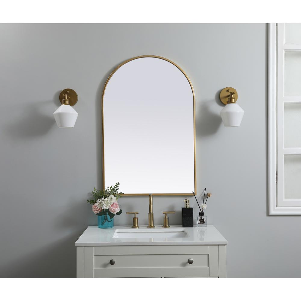 Metal Frame Arch Mirror 24x36 Inch in Brass. Picture 9