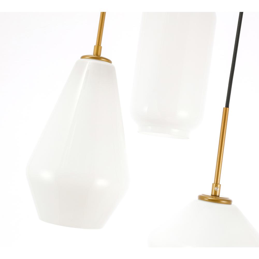 Gene 3 light Brass and Frosted white glass pendant. Picture 9
