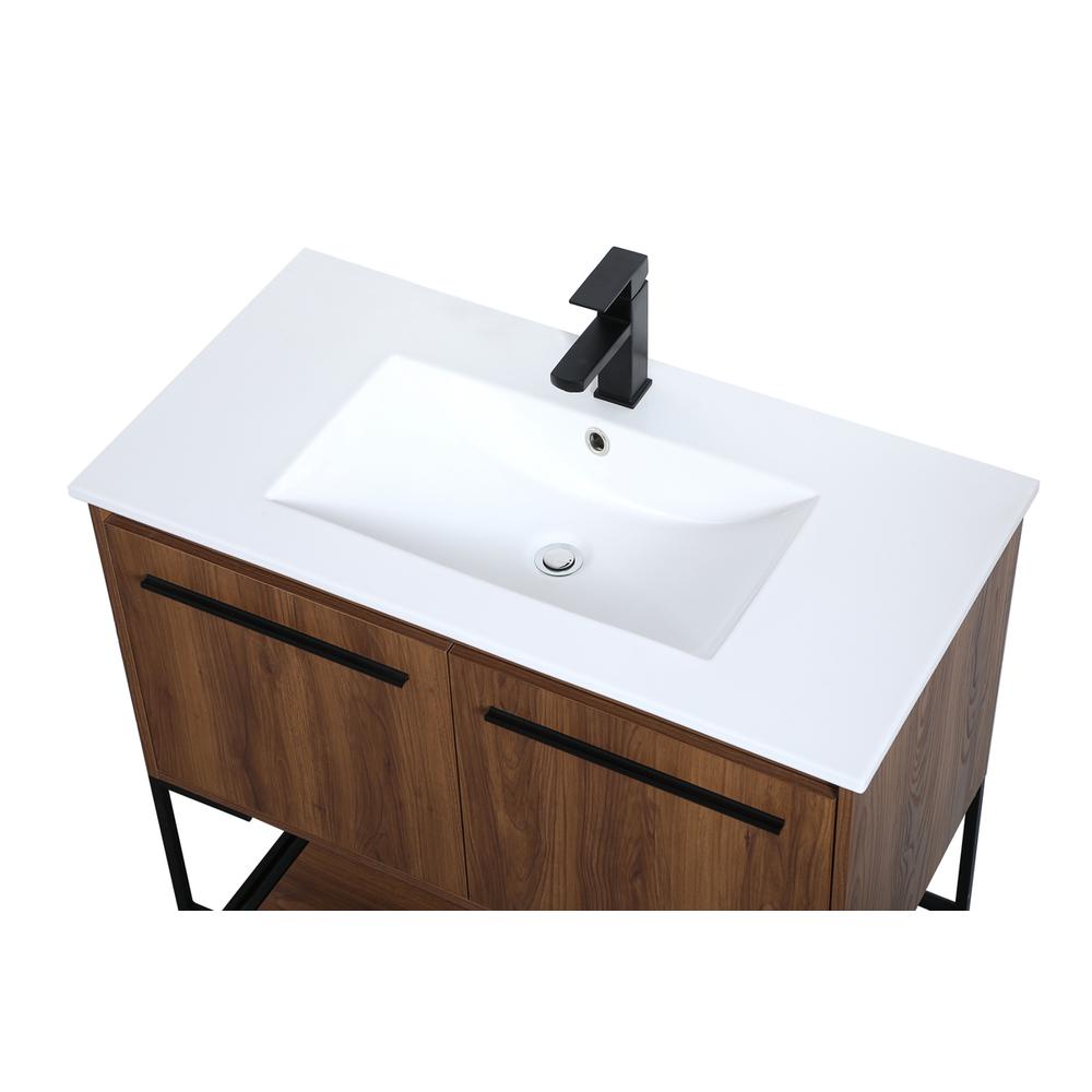 36 inch  Single Bathroom Vanity in Walnut Brown. Picture 10