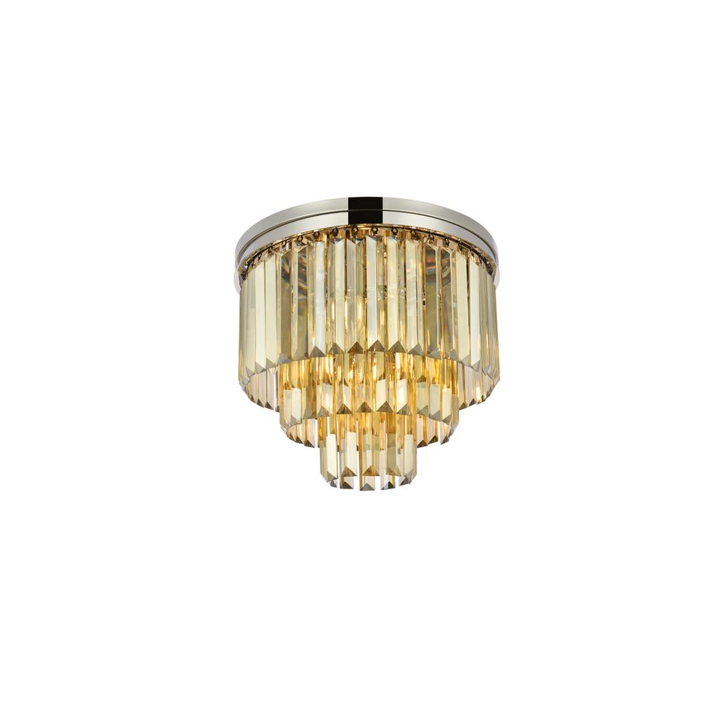 Sydney 9 light polished nickel Flush Mount Golden Teak (Smoky) Royal Cut Crystal. Picture 2