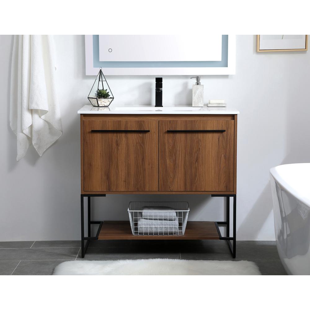 36 inch  Single Bathroom Vanity in Walnut Brown. Picture 14