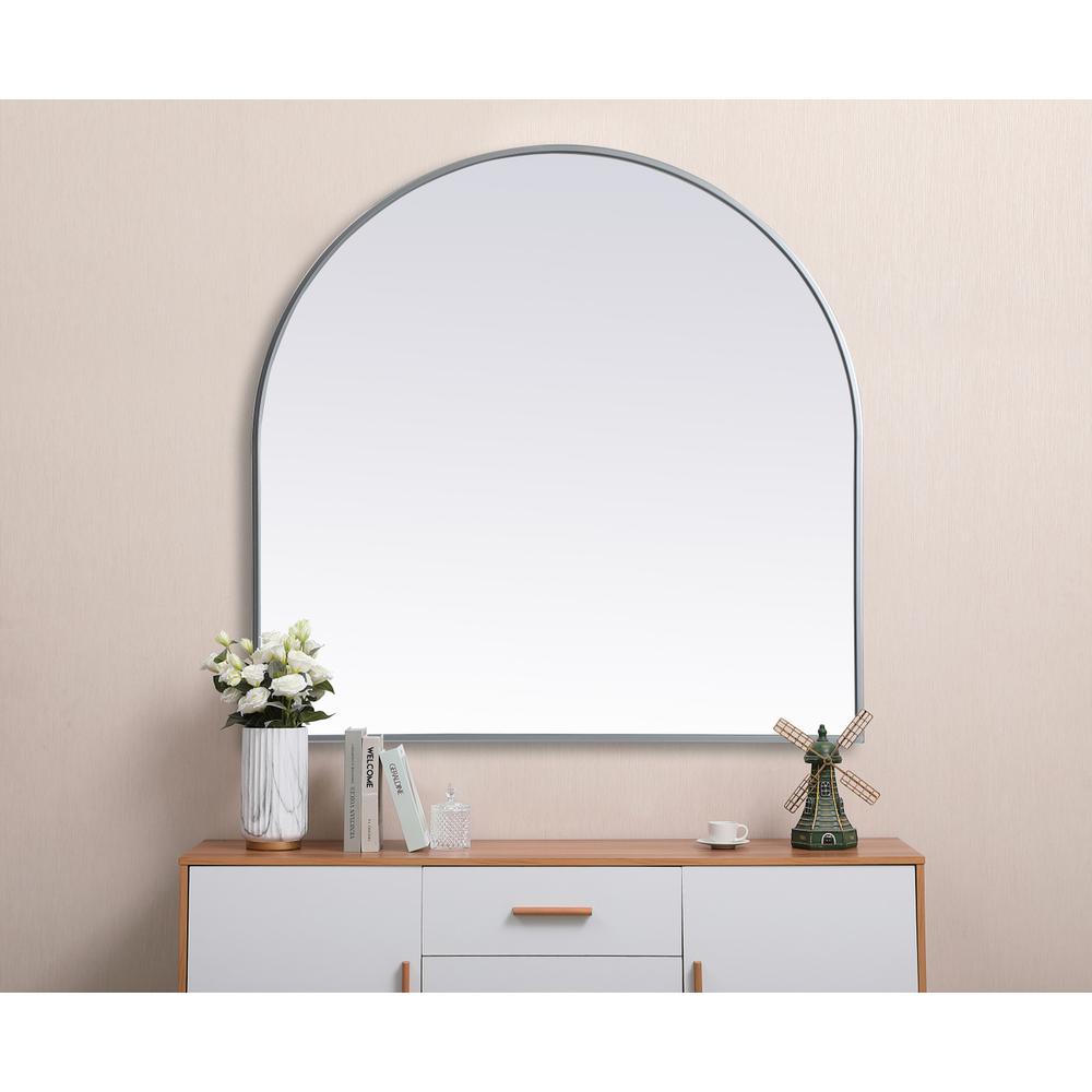 Metal Frame Arch Mirror 36x36 Inch in Silver. Picture 3