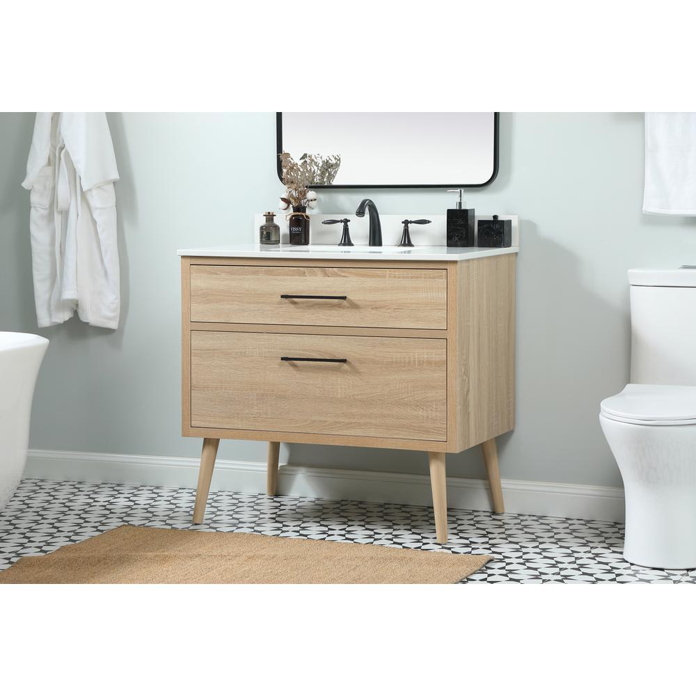36 inch Single bathroom vanity in mango wood with backsplash. Picture 2