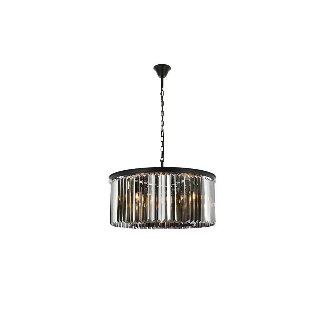 Sydney 8 light Matte Black Chandelier Silver Shade (Grey) Royal Cut Crystal. Picture 1