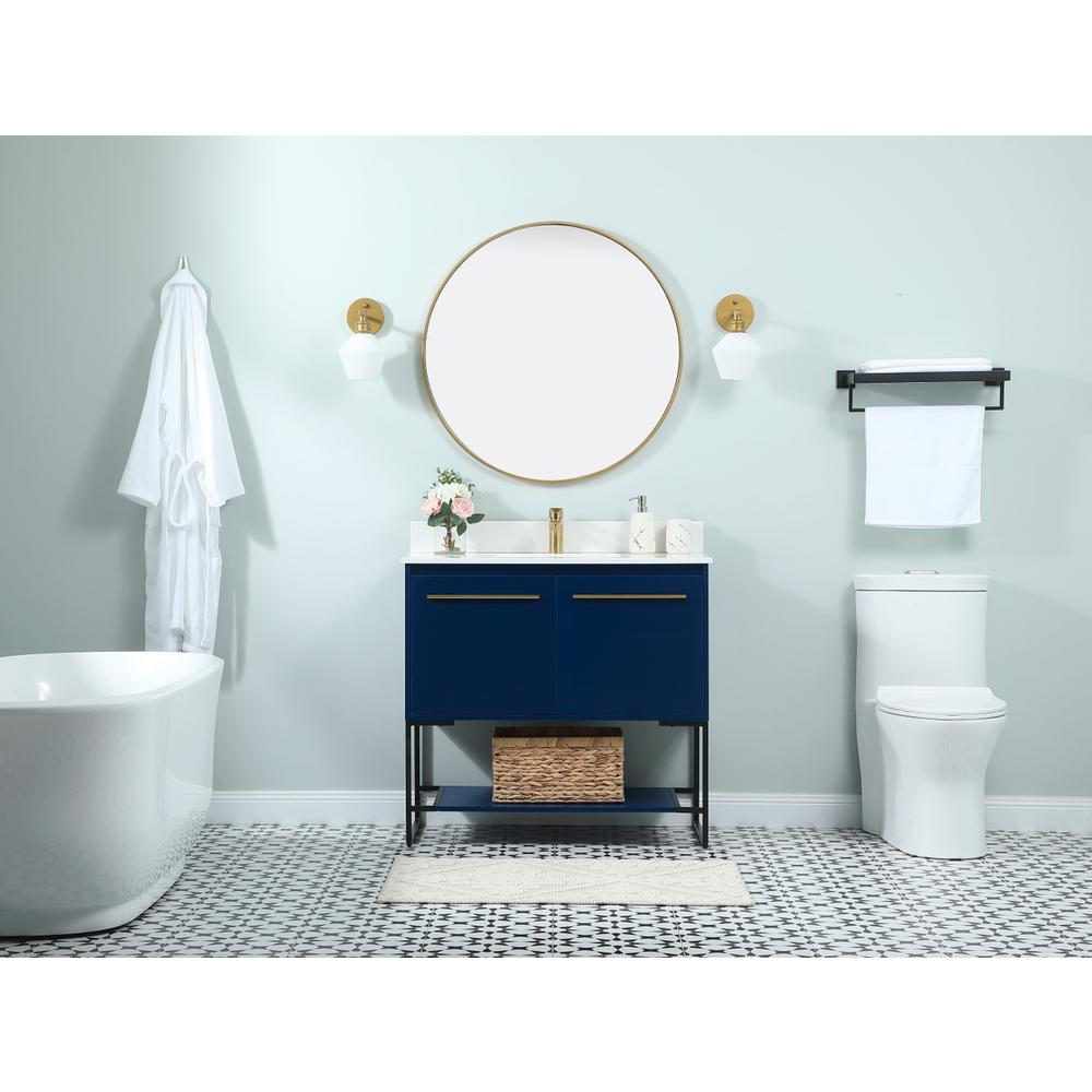 36 inch Single bathroom vanity in blue with backsplash. Picture 4