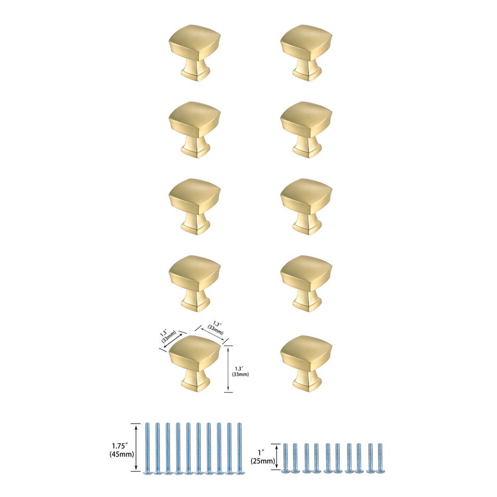 Irvin 1.3" Brushed Gold Square Knob Multipack (Set of 10). Picture 5